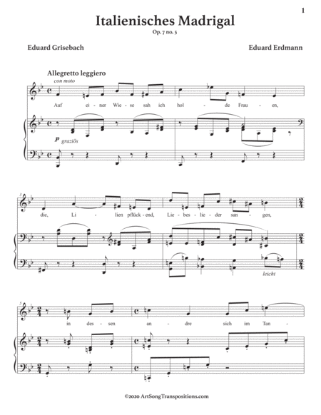 ERDMANN: Italienisches Madrigal, Op. 7 no. 5 (transposed to B-flat major)