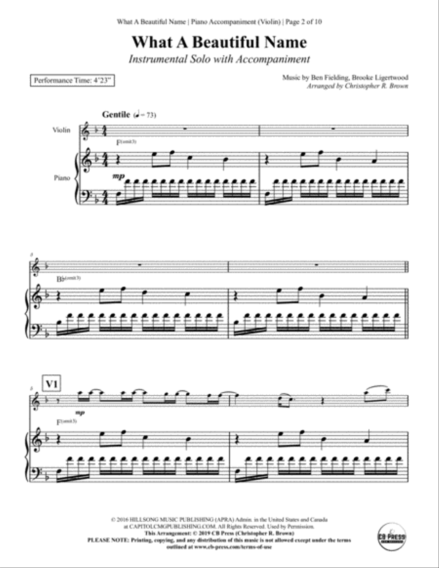What A Beautiful Name Violin Solo scores gallery preview page 2