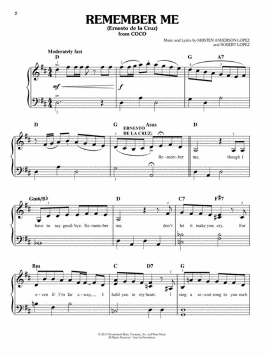 Remember Me (Ernesto de la Cruz) Easy Piano scores gallery preview page 2