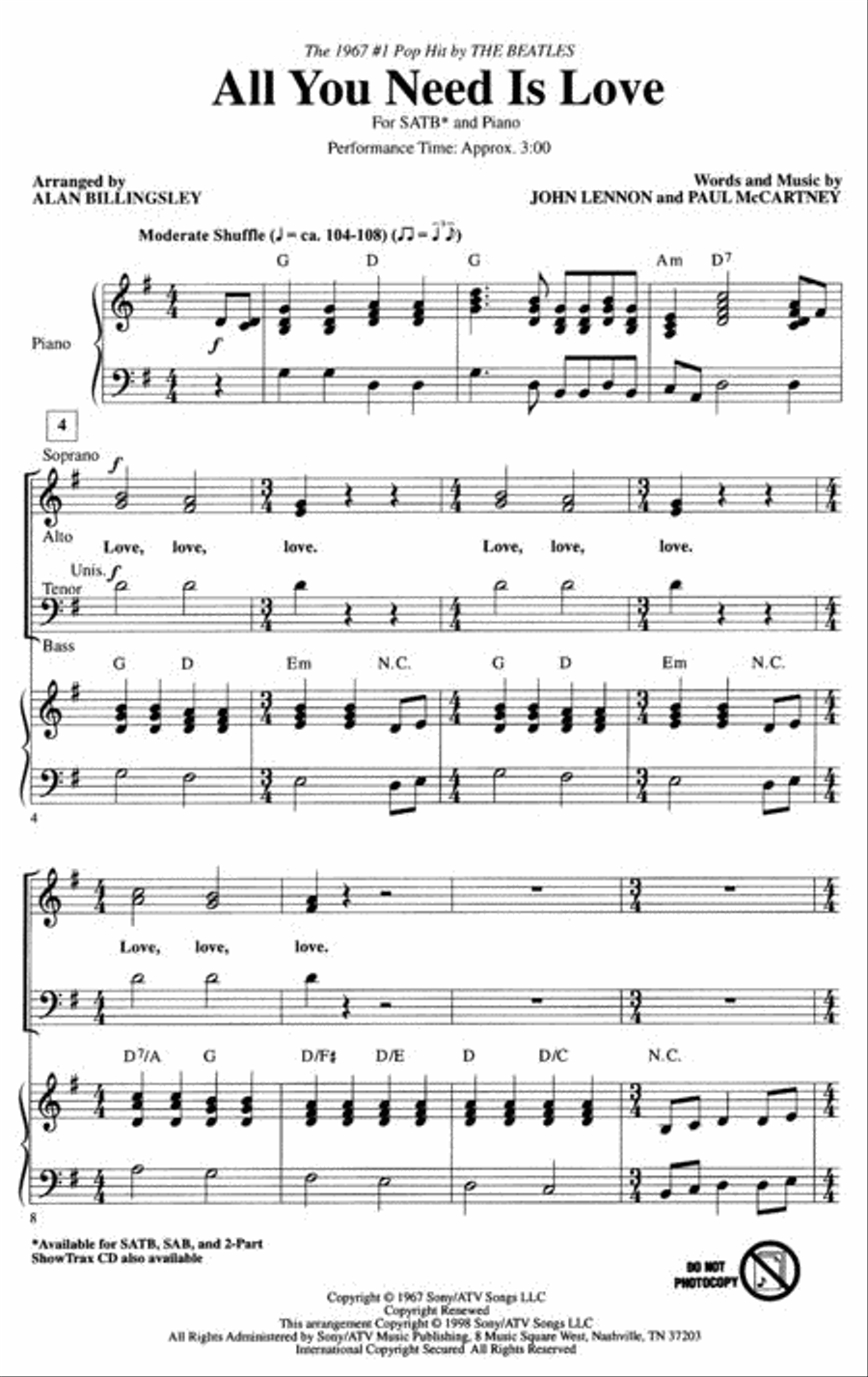 All You Need Is Love 4-Part scores gallery preview page 2