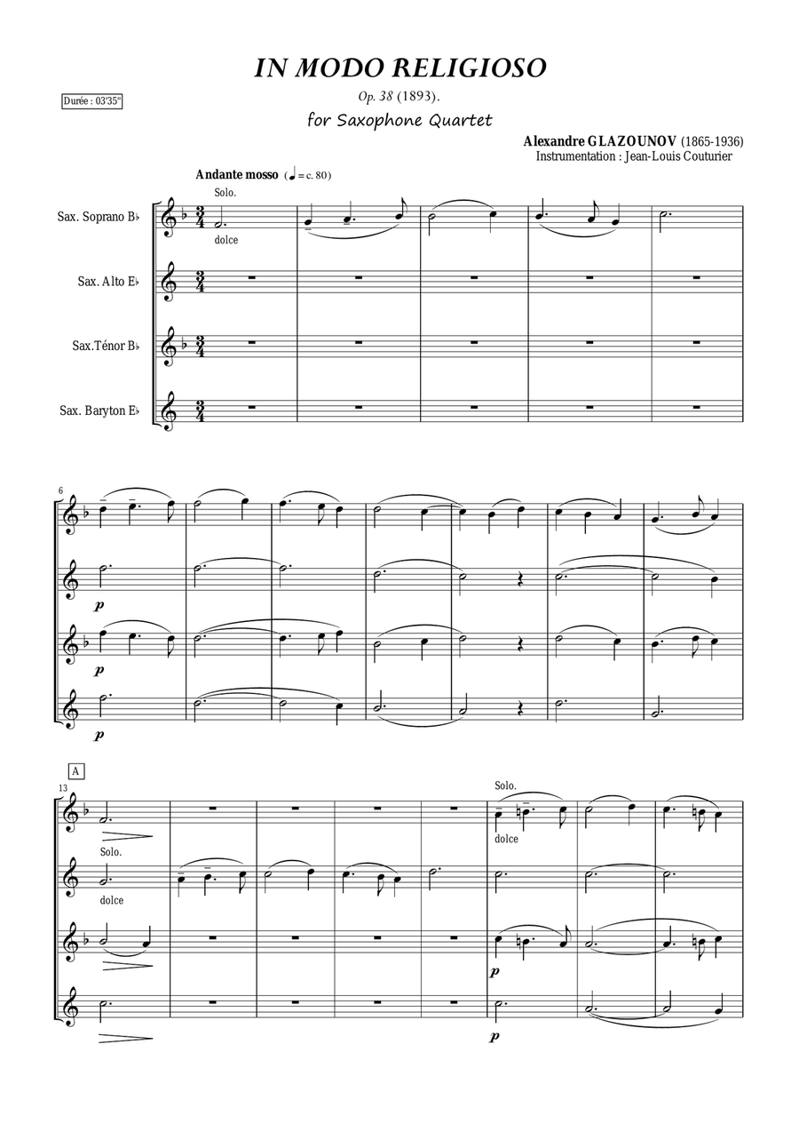 IN MODO RELIGIOSO for Saxophone Quartet Saxophone Quartet scores gallery preview page 1