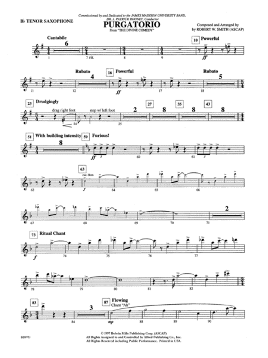 Purgatorio (from The Divine Comedy): B-flat Tenor Saxophone Concert Band scores gallery preview page 1