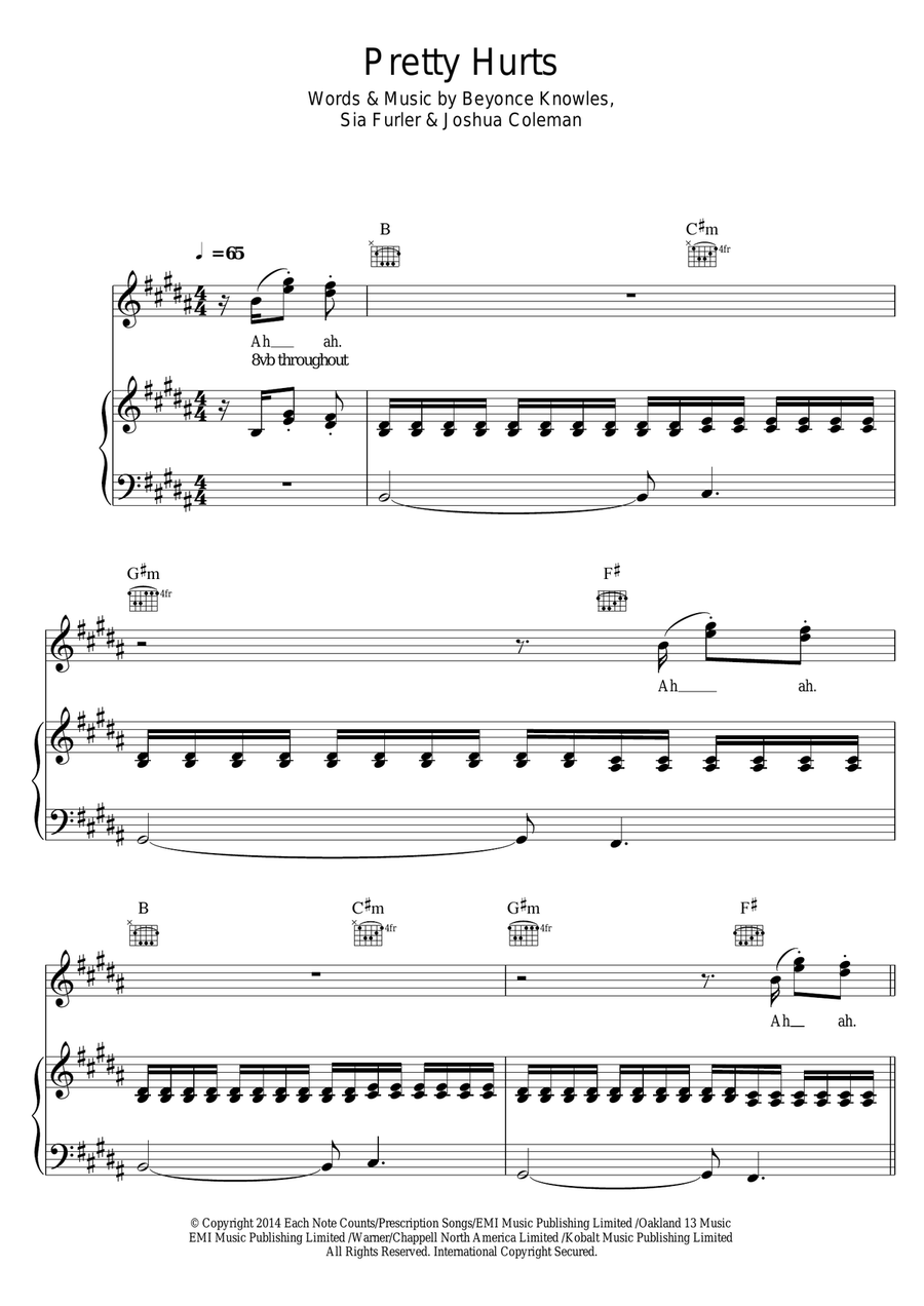 Pretty Hurts Piano, Vocal scores gallery preview page 1