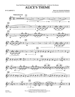 Alice's Theme (from Alice In Wonderland) - Bb Clarinet 2