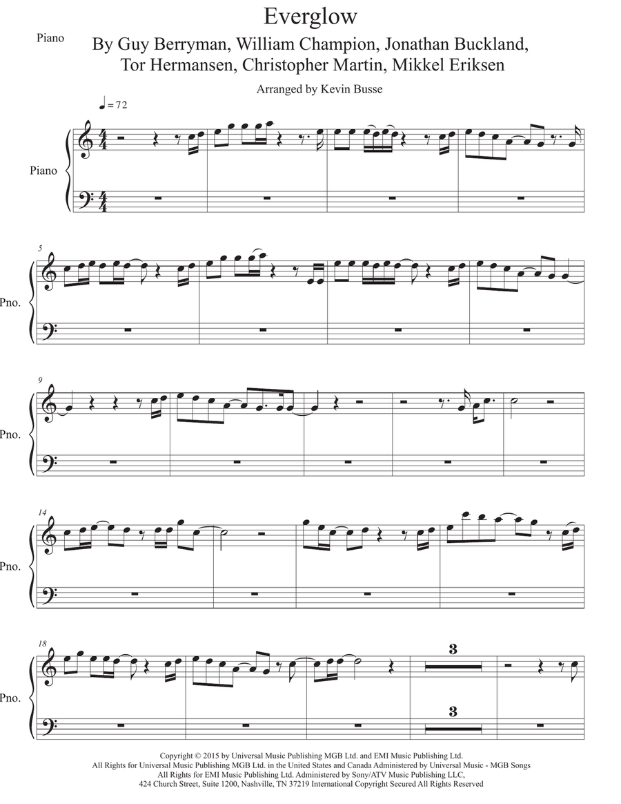 Everglow Easy Piano scores gallery preview page 1