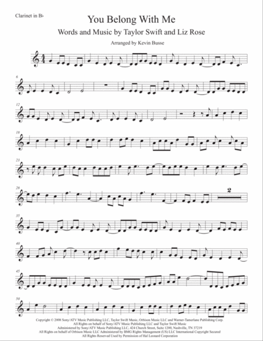 You Belong With Me You Belong With Me Clarinet Solo scores gallery preview page 1