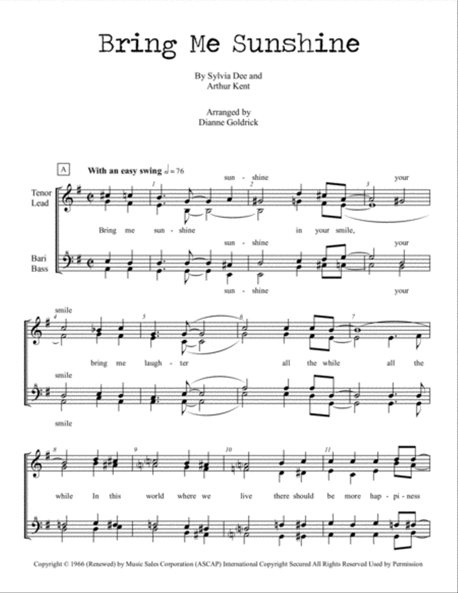 Bring Me Sunshine Bring Me Sunshine SSAA scores gallery preview page 1