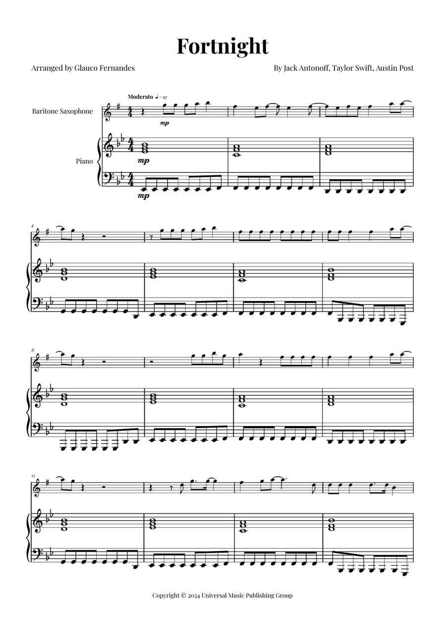 Fortnight Baritone Saxophone scores gallery preview page 1