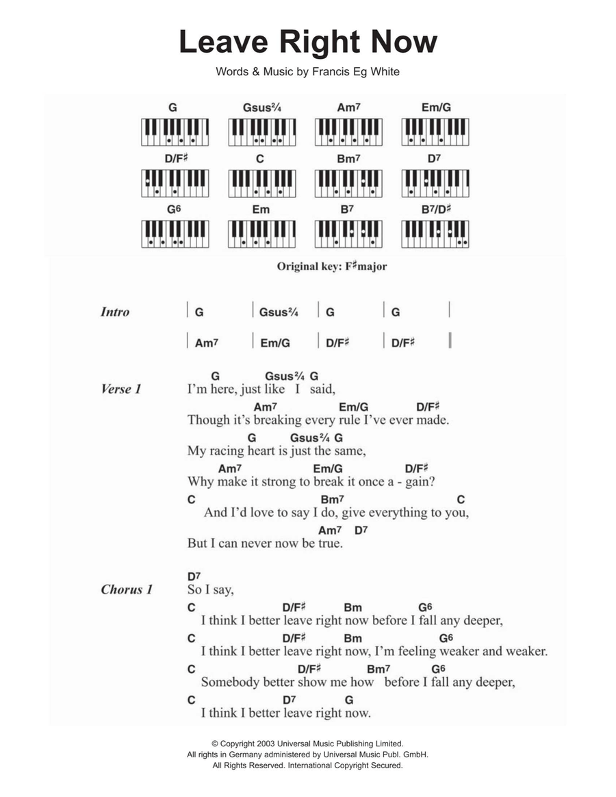 Leave Right Now Piano scores gallery preview page 1