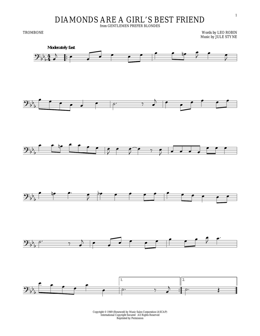 Diamonds Are A Girl's Best Friend Trombone Solo scores gallery preview page 1