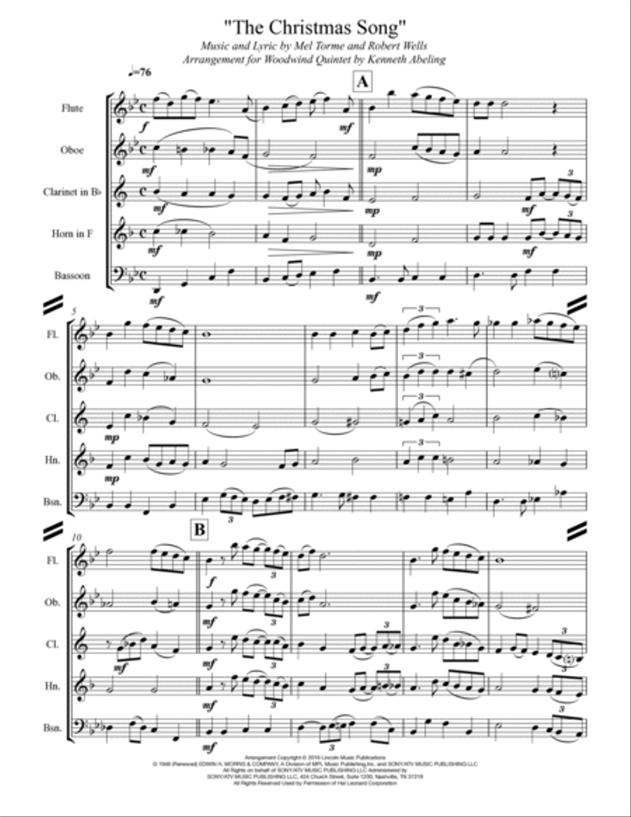 The Christmas Song (Chestnuts Roasting On An Open Fire) Woodwind Quintet scores gallery preview page 2