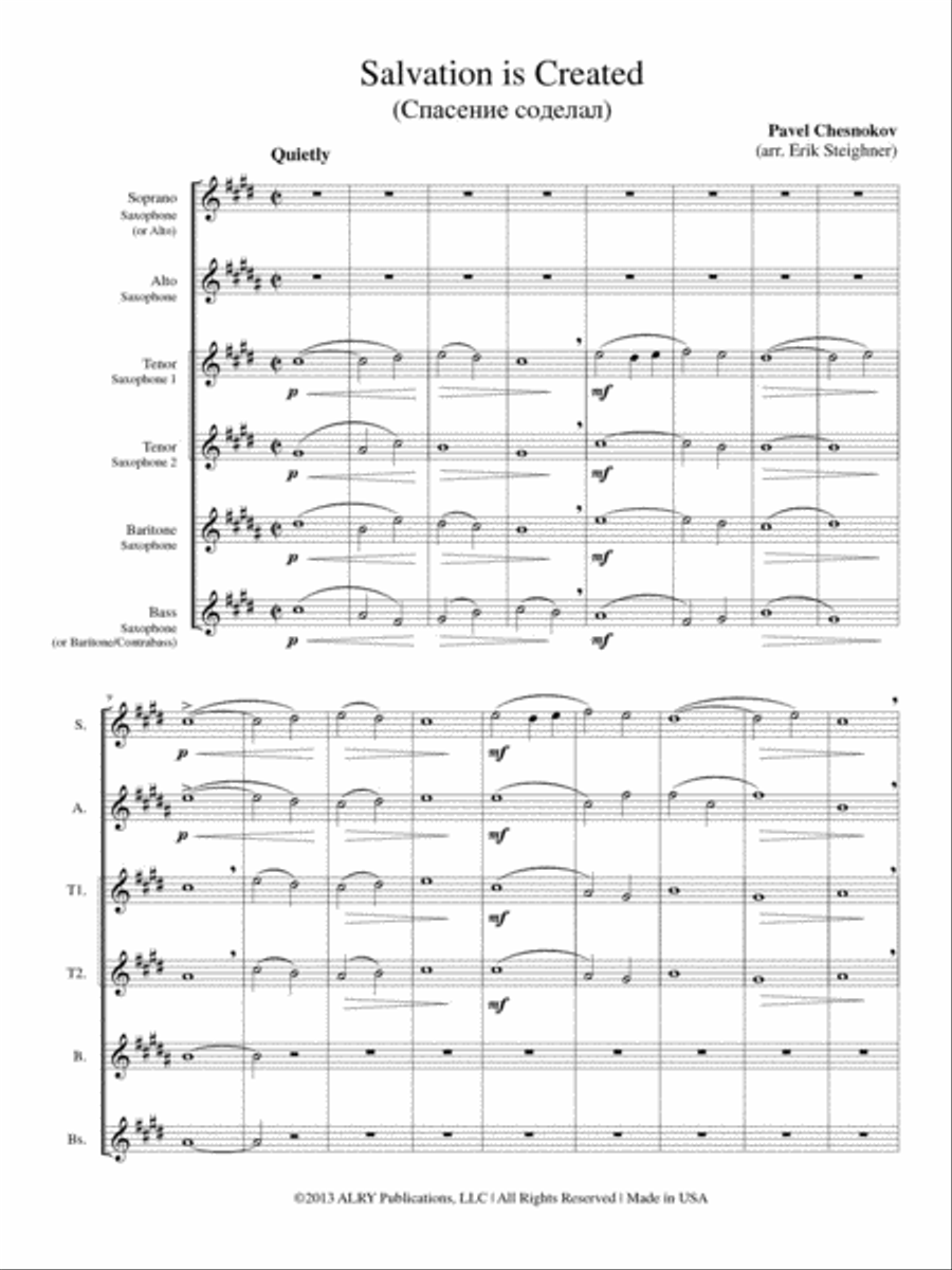 Salvation is Created for Saxophone Choir Saxophone scores gallery preview page 2