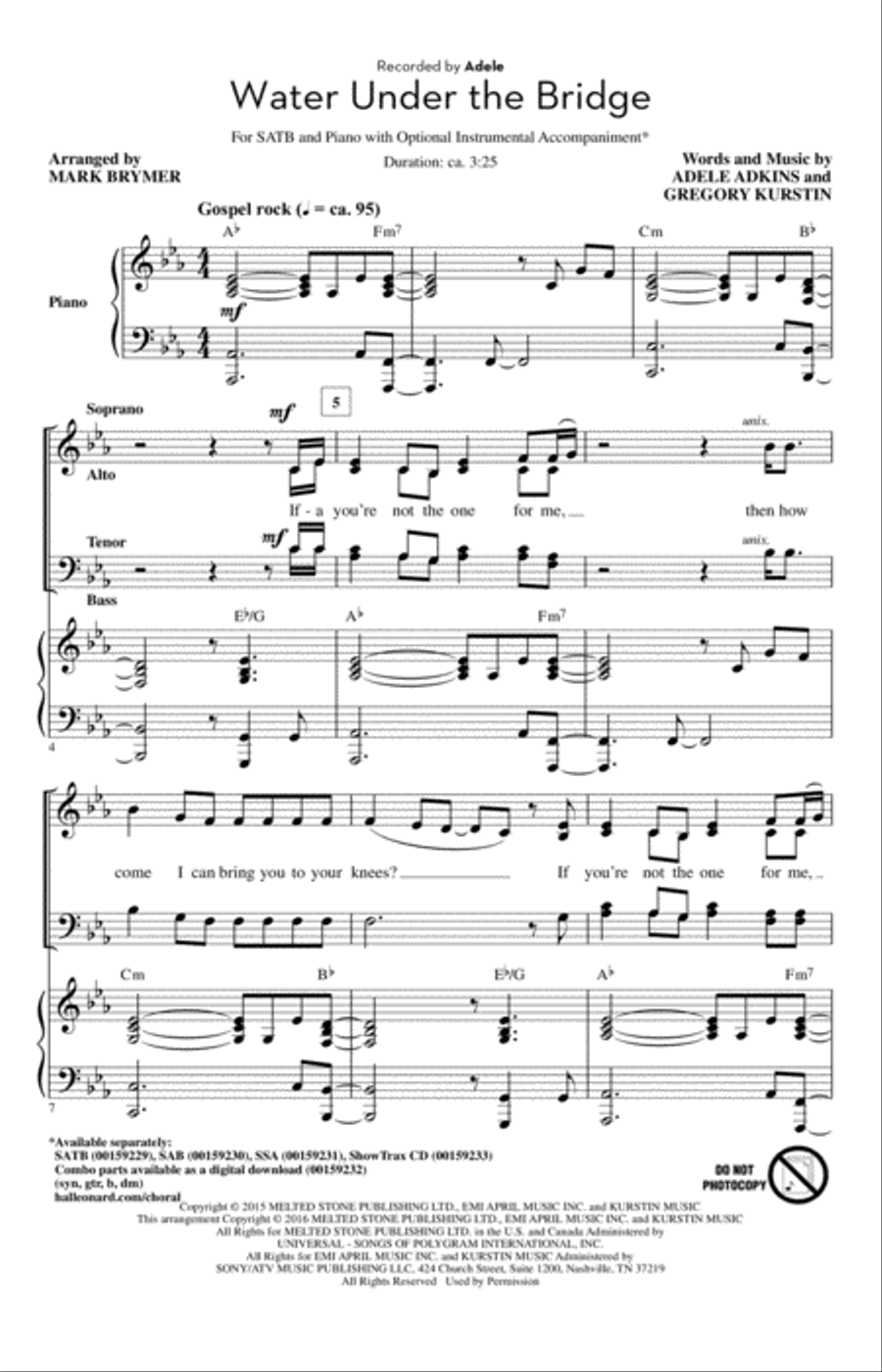 Water Under The Bridge Water Under The Bridge 4-Part scores gallery preview page 1
