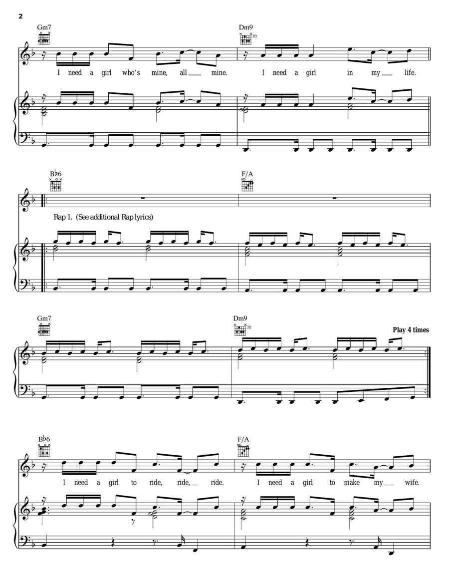 I Need A Girl (Part One) Piano, Vocal, Guitar scores gallery preview page 2