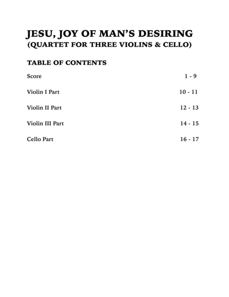 Jesu, Joy of Man's Desiring (String Quartet for Three Violins and Cello) image number null