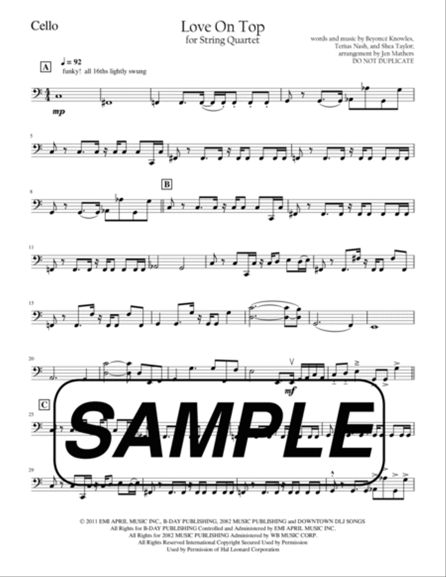 Love On Top String Quartet scores gallery preview page 2