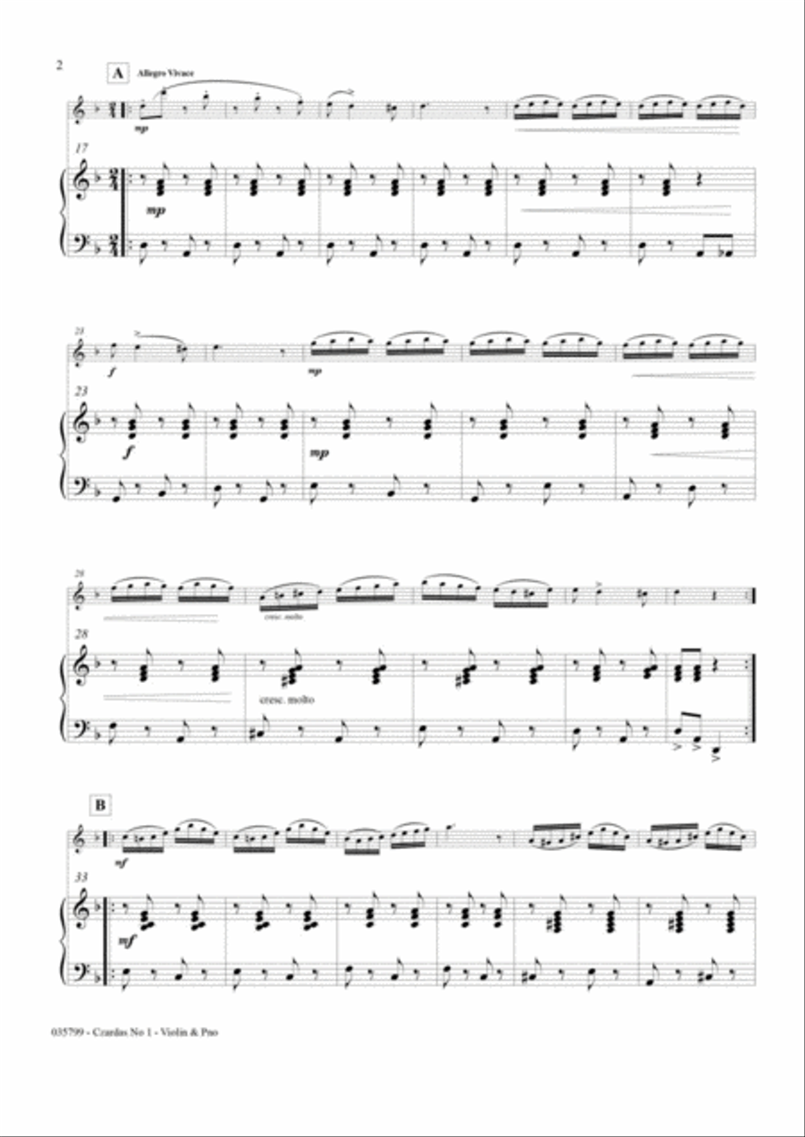 CZARDAS No1 – VIOLIN & PIANO Violin Solo scores gallery preview page 3