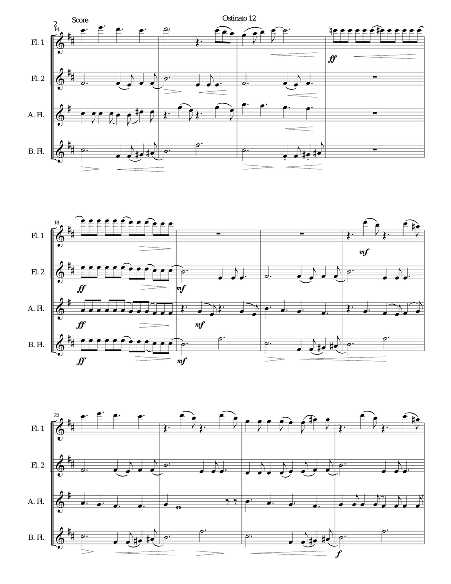 Ostinato 12 for flute quartet Flute Quartet scores gallery preview page 2