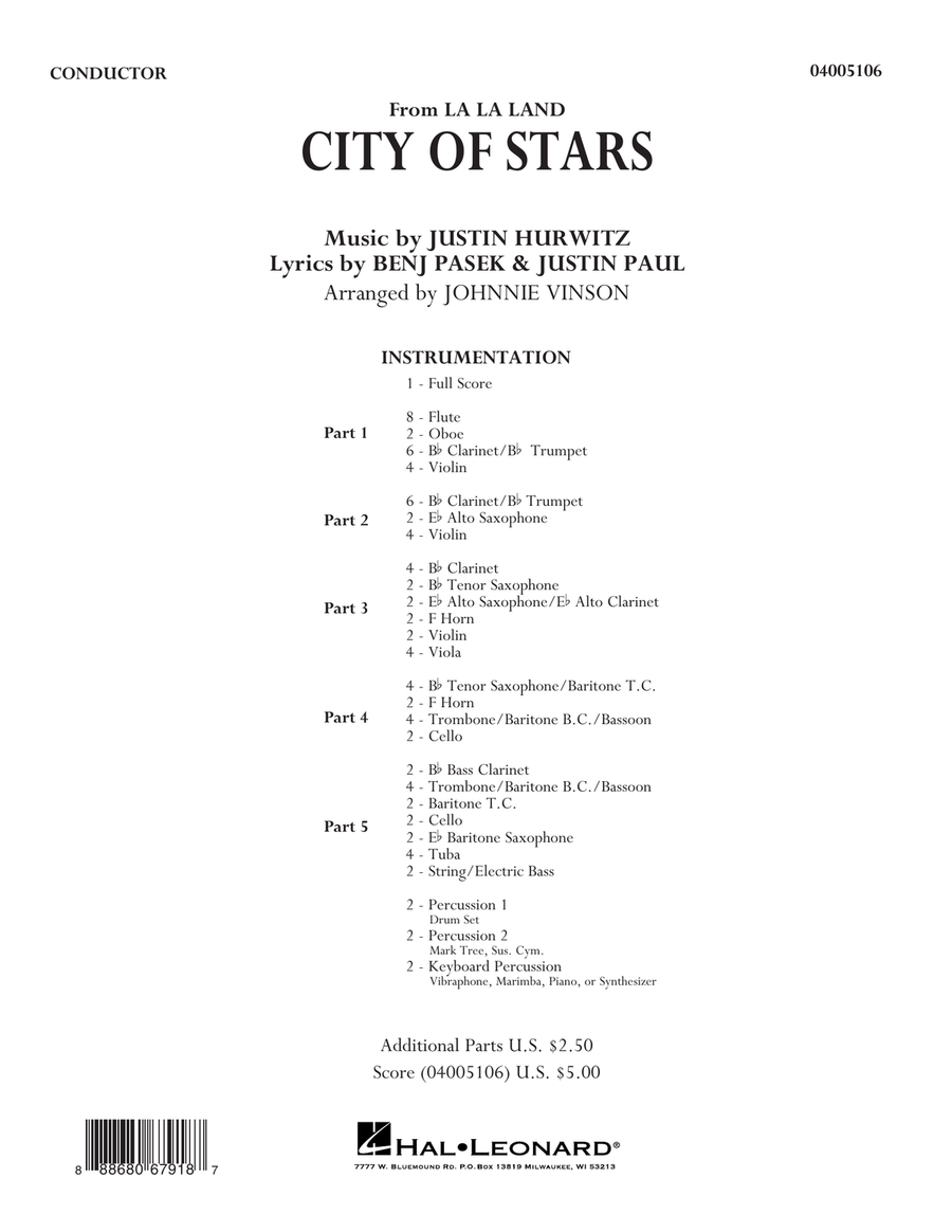 City of Stars (from La La Land) - Conductor Score (Full Score) Concert Band scores gallery preview page 1