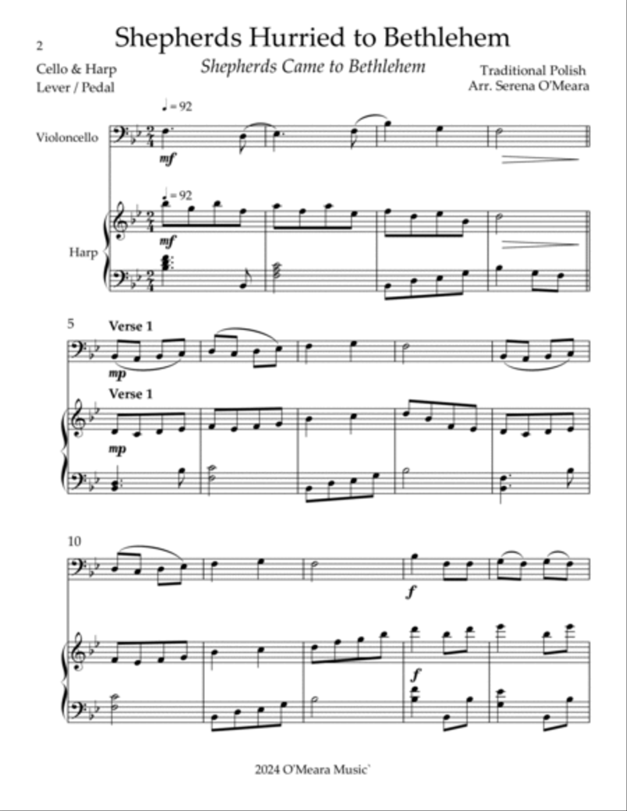 Shepherds Hurried to Bethlehem, Duet for Cello & Harp