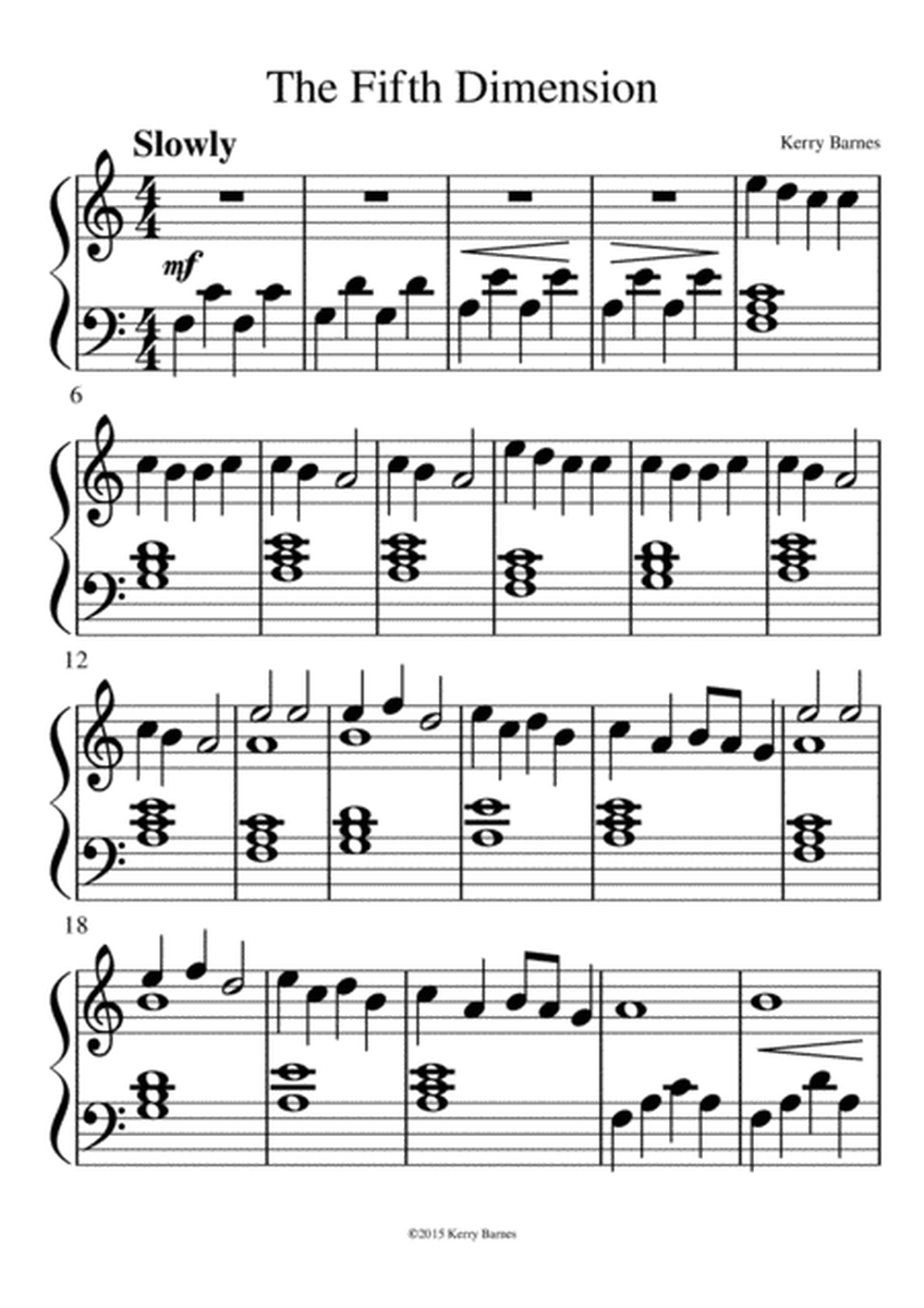 "FIFTH DIMENSION" Intermediate level piano solo, for recital / or just for pleasure. image number null