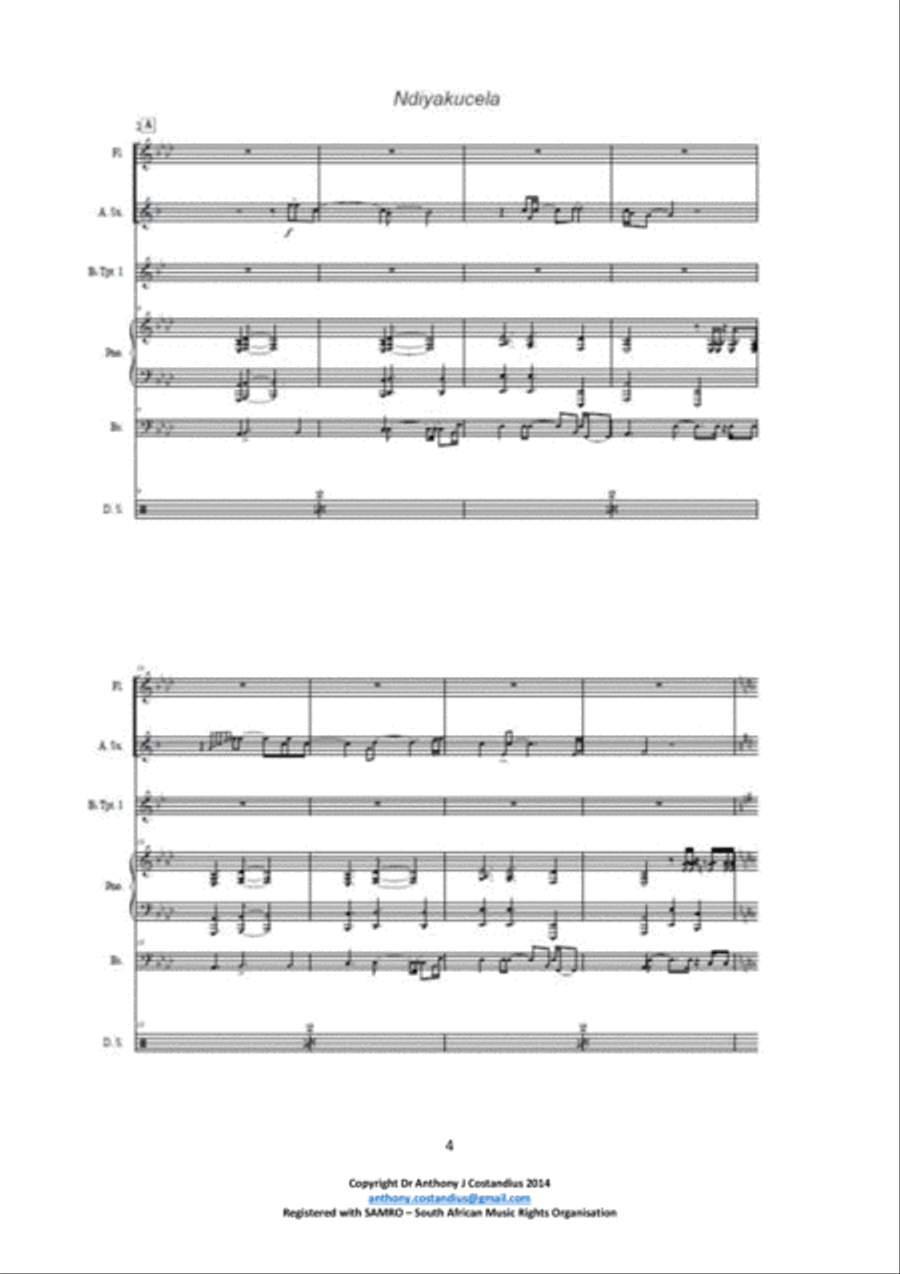 Ndiyakucela, Ndiyakucela... Jazz Ensemble scores gallery preview page 4
