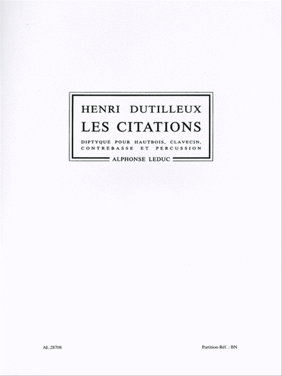 Citations, For Oboe, Harpsichord, Double Bass And Percussion Oboe scores gallery preview page 1