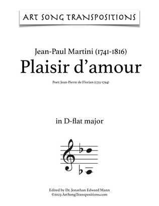 Book cover for MARTINI: Plaisir d'amour (transposed to D-flat major)