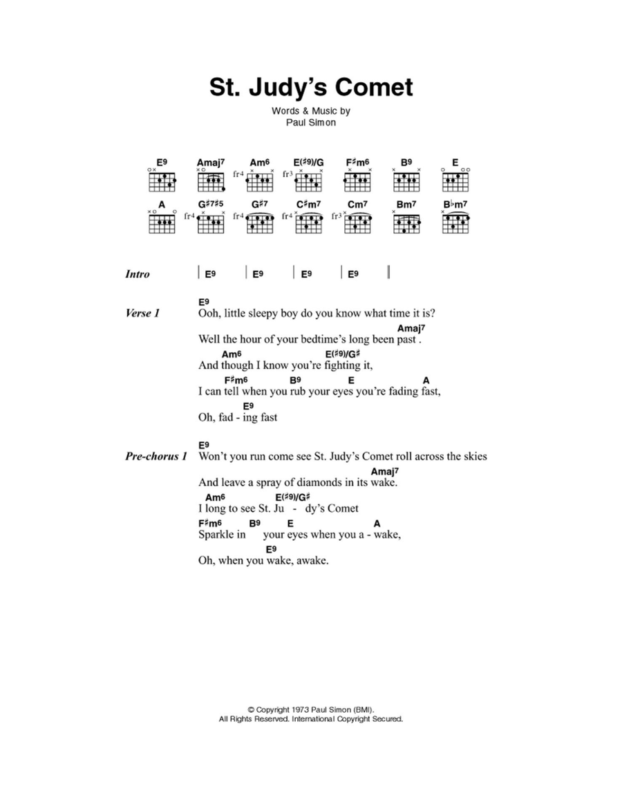 St. Judy's Comet by Paul Simon Acoustic Guitar - Digital Sheet Music