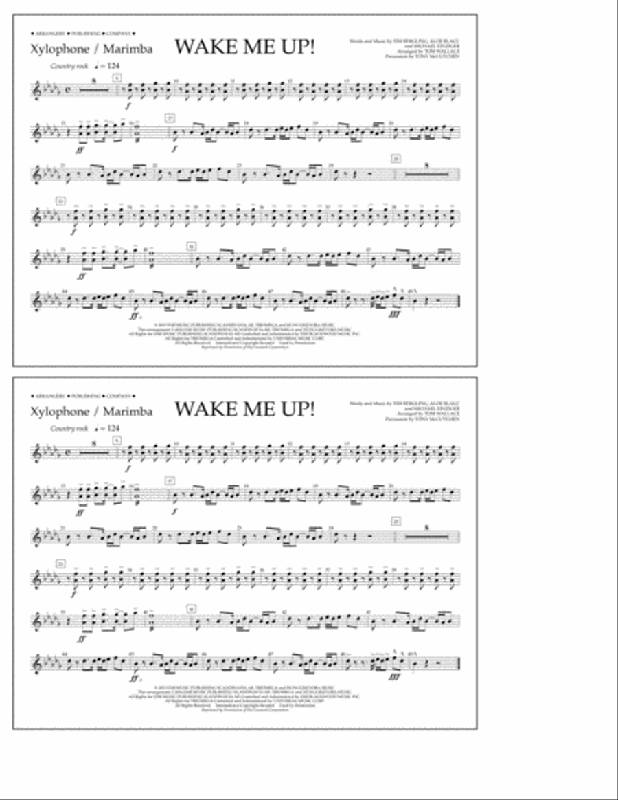 Wake Me Up! - Xylophone/Marimba Marching Band scores gallery preview page 1