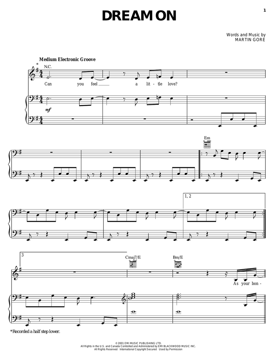 Dream On Piano, Vocal, Guitar scores gallery preview page 1