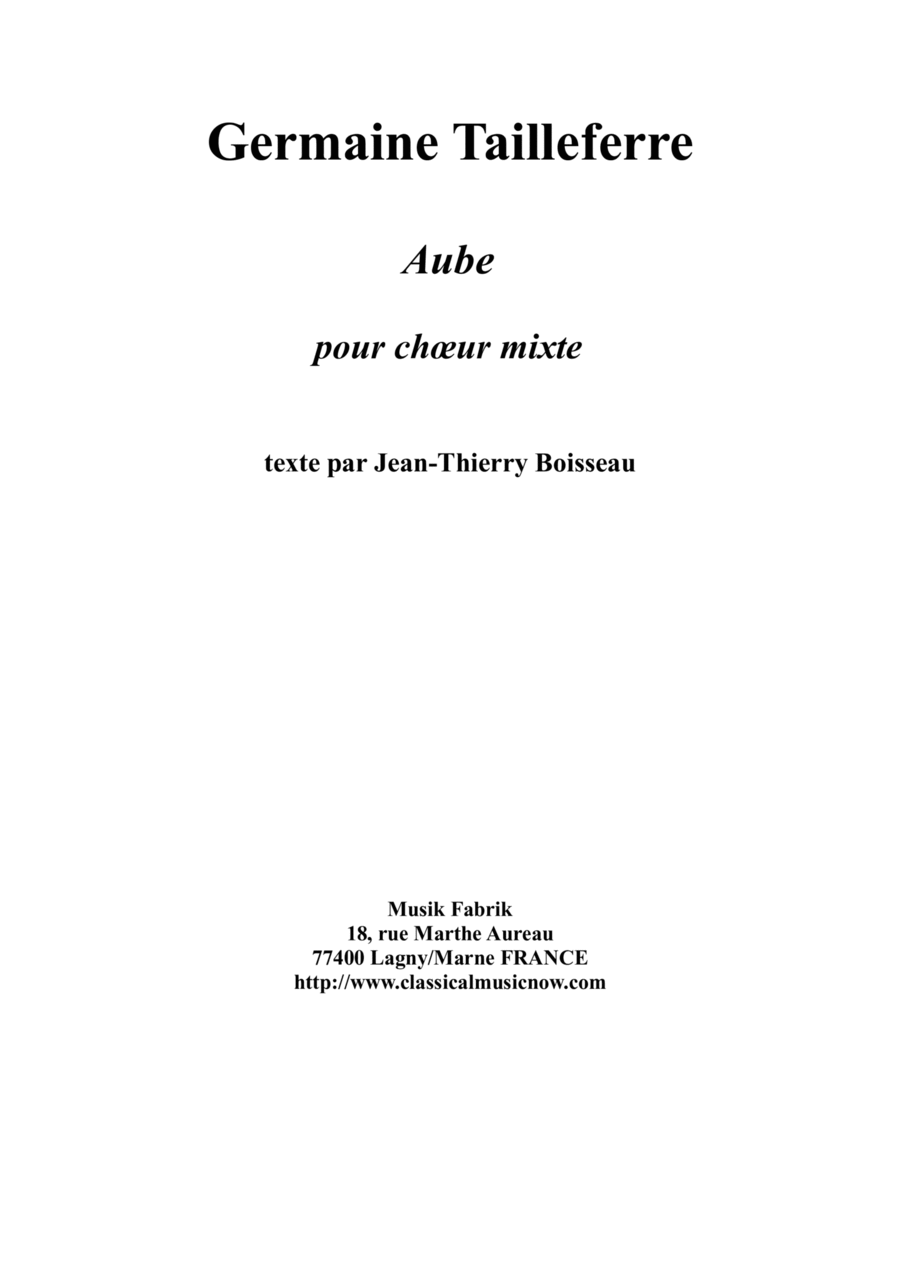Germaine Tailleferre : Aube for mixed chorus Divisi scores gallery preview page 1