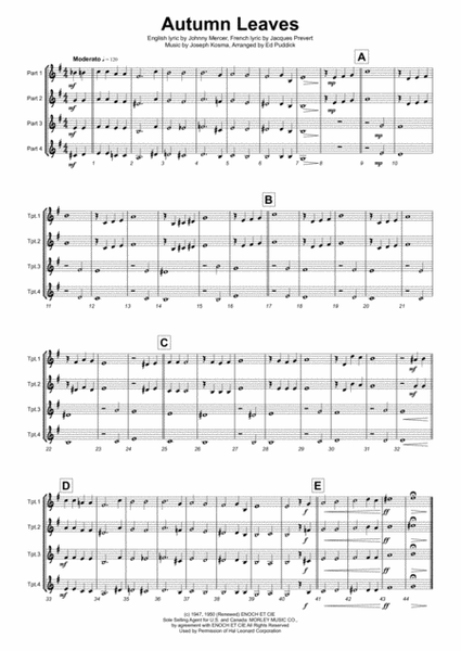 Autumn Leaves - Quartet of Bb instruments