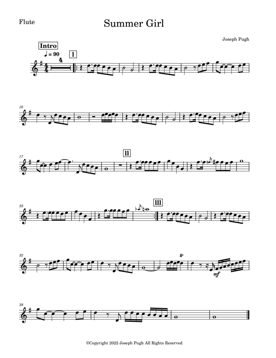 Summer Girl (Flute Solo) Summer Girl (Flute Solo) Small Ensemble scores gallery preview page 1