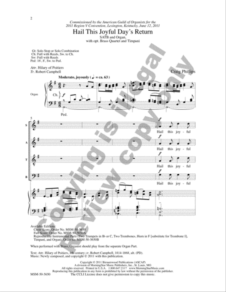 Hail this Joyful Day's Return (Choral Score)