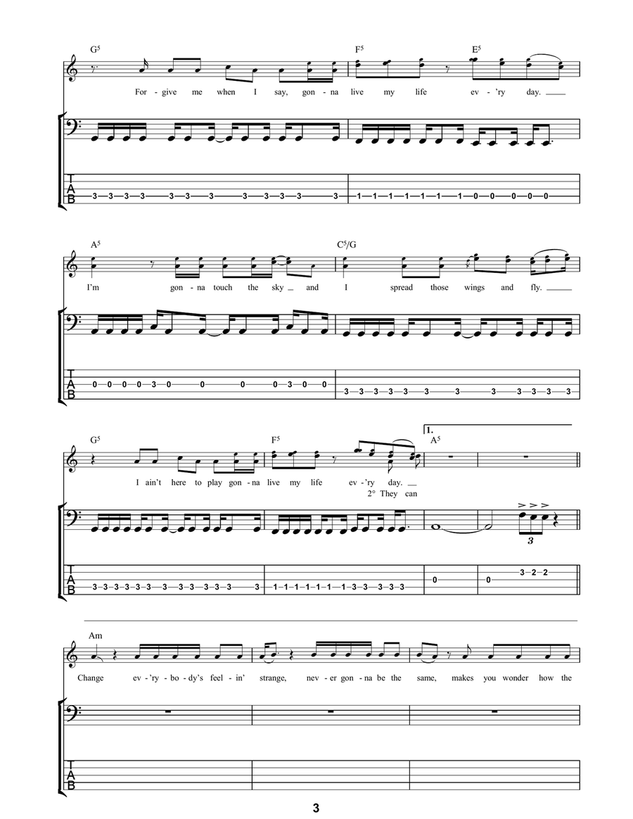 Everyday Everyday Bass Guitar Tablature scores gallery preview page 3