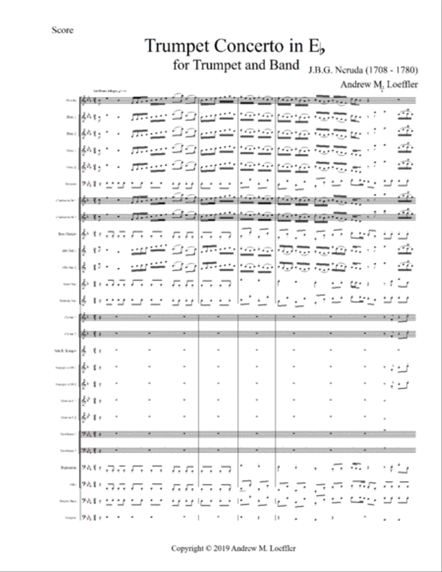 Neruda - Trumpet Concerto in E-flat transcribed for Concert Band in 3 movements (Score and Parts) Concert Band scores gallery preview page 3