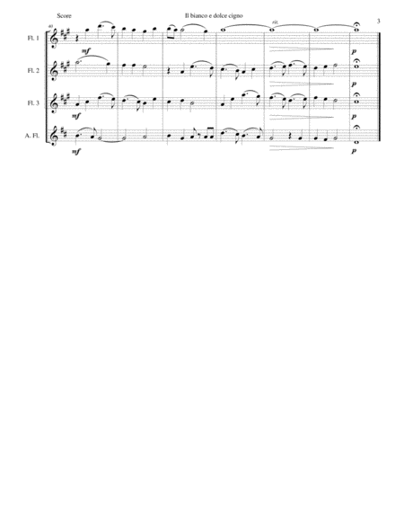 Il bianco e dolce cigno arranged for 3 flutes and alto flute image number null