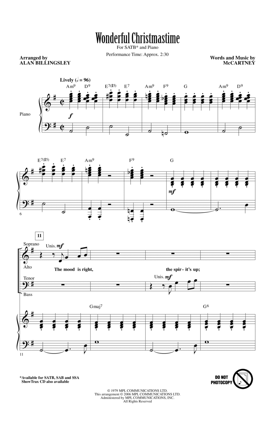Wonderful Christmastime (arr. Alan Billingsley) 4-Part scores gallery preview page 1