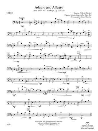 Book cover for Adagio and Allegro (from Sonata No. 4 in D major, Op. 1, No. 13): Cello