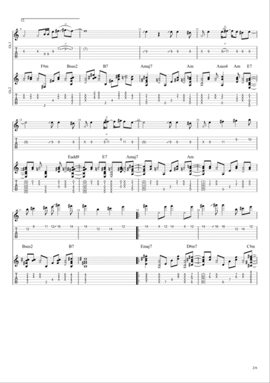 Starry Night on the Hill Guitar Tablature scores gallery preview page 2
