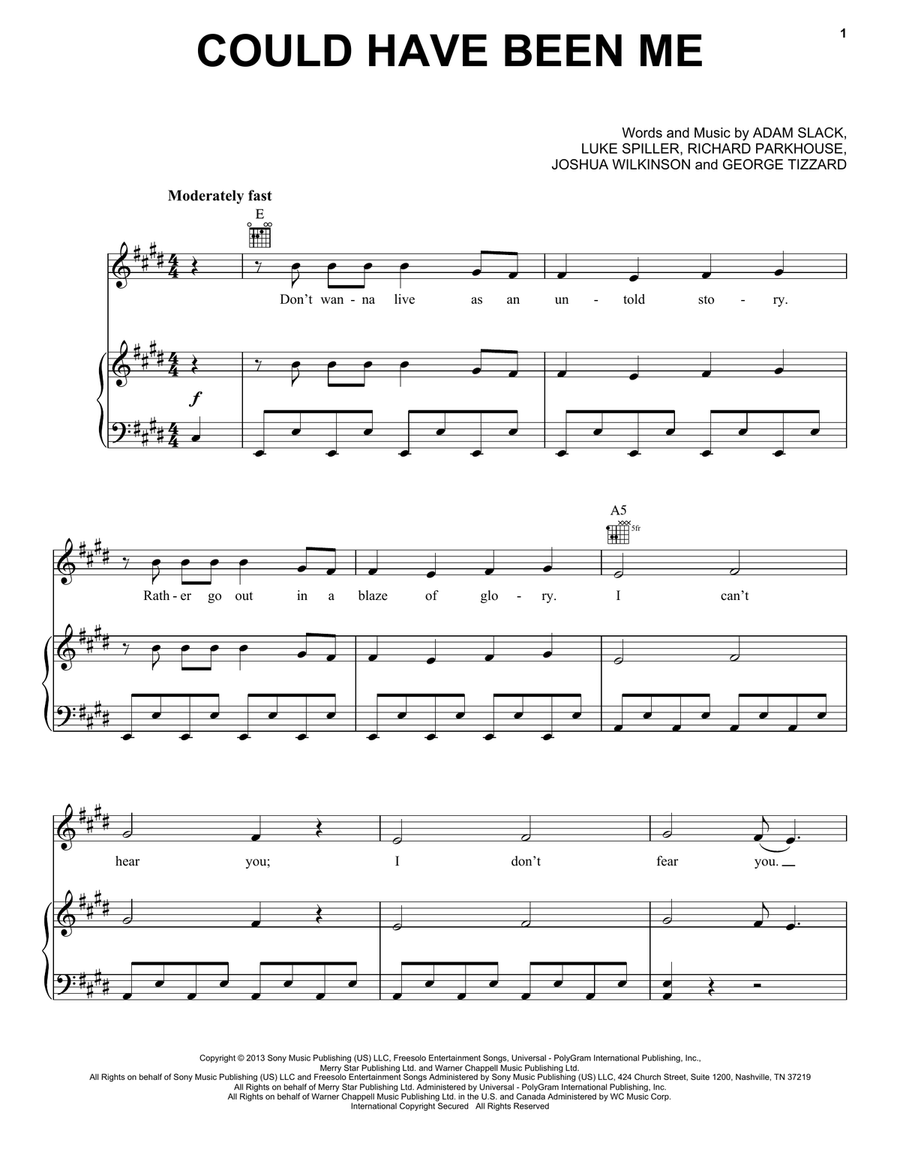Could Have Been Me (from Sing 2) Piano, Vocal, Guitar scores gallery preview page 1
