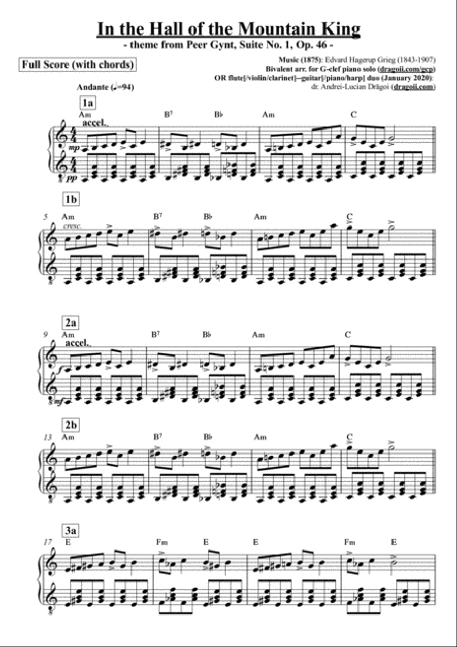 Grieg (Edvard) - In the Hall of the Mountain King (theme from Peer Gynt, Suite No. 1, Op. 46) - Biva Clarinet scores gallery preview page 1