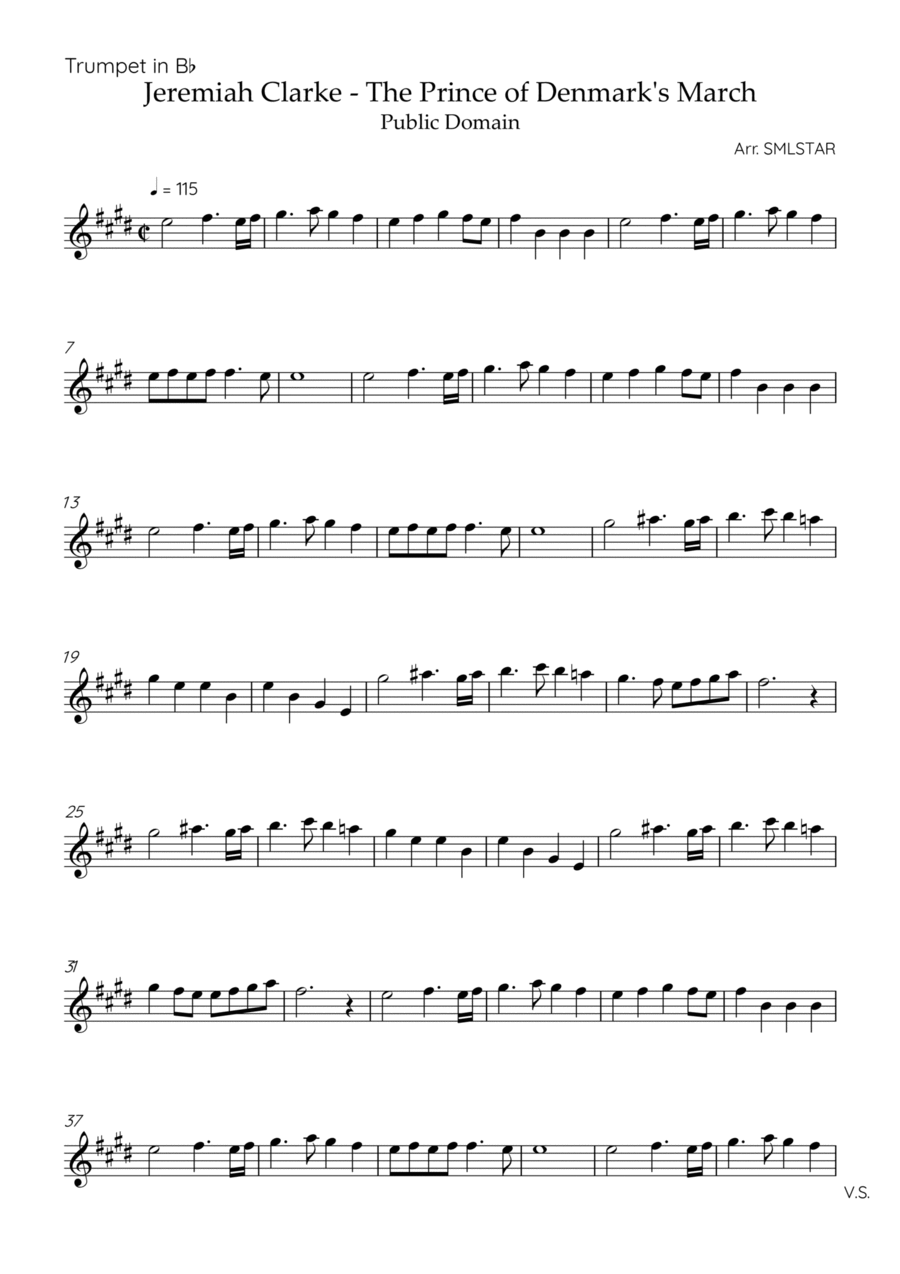 Jeremiah Clarke - The Prince of Denmark's March TRUMPET Sheet Music B-Flat Trumpet scores gallery preview page 1