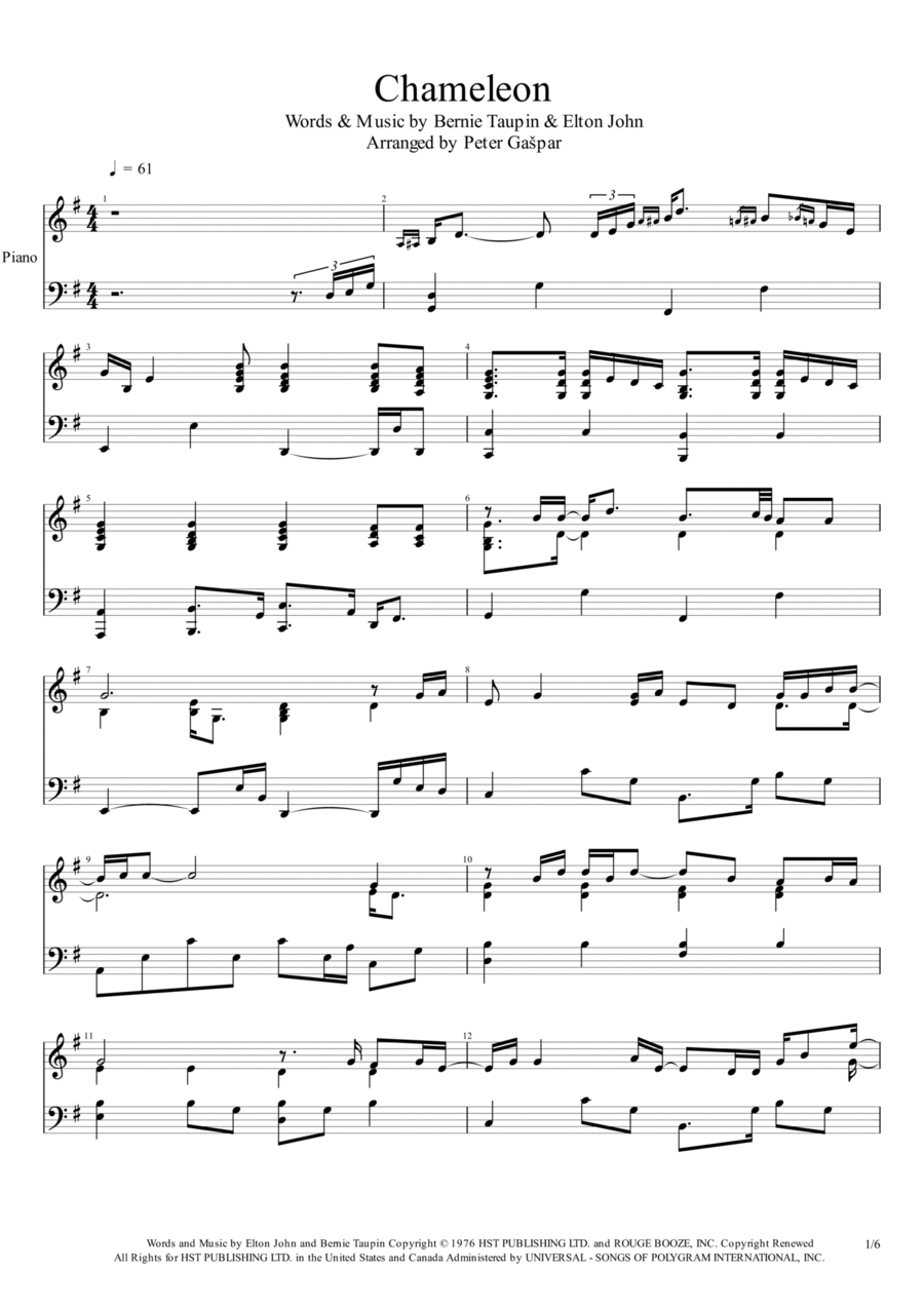 Chameleon Piano Solo scores gallery preview page 1