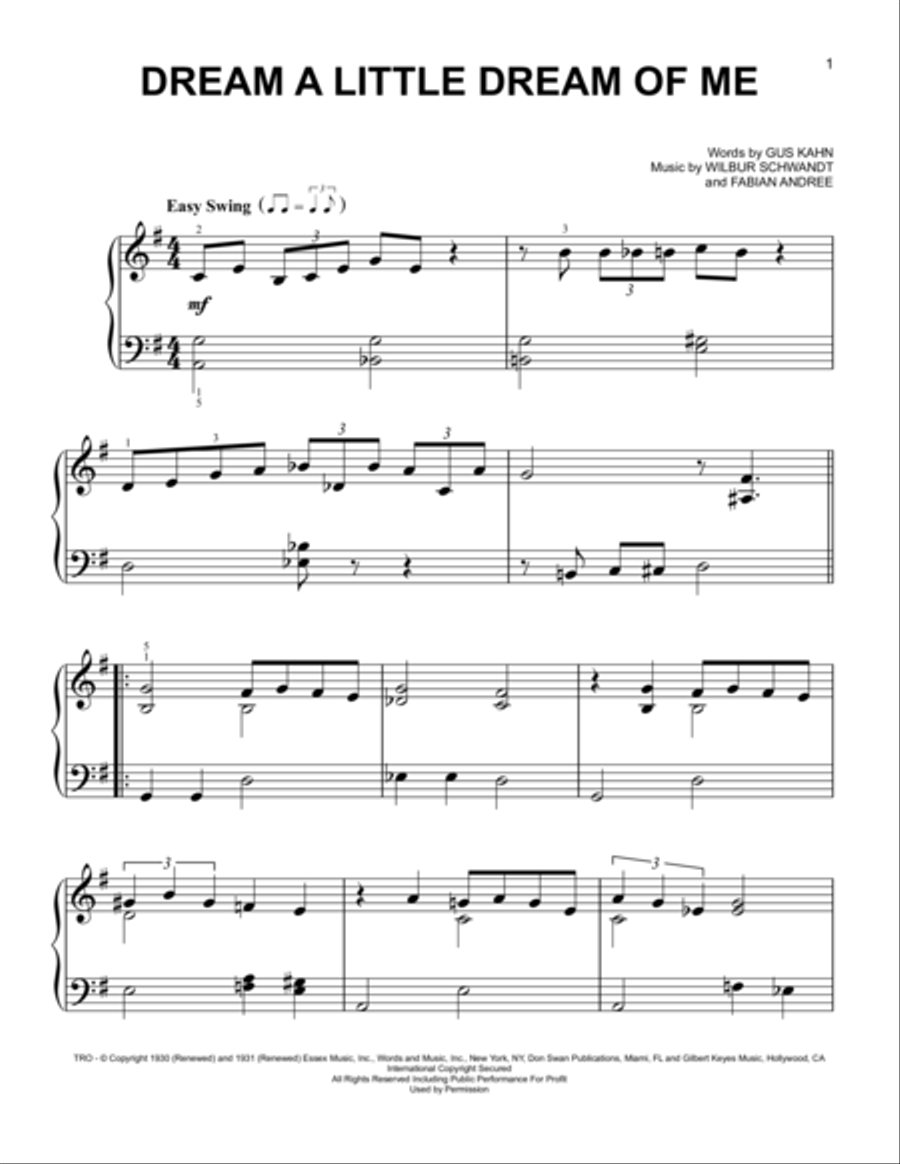 Dream A Little Dream Of Me Easy Piano scores gallery preview page 1