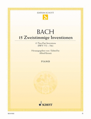 Book cover for 15 Two-Part Inventions, BWV 772-786