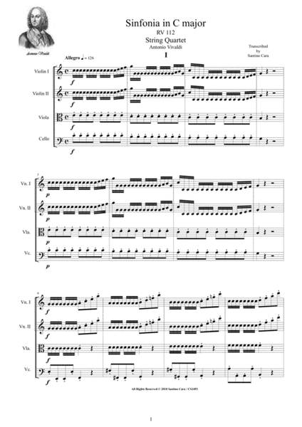 Vivaldi - Sinfonia in C major RV 112 for String Quartet image number null