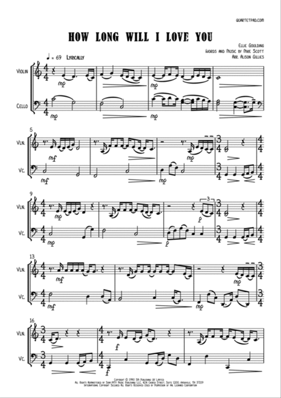 How Long Will I Love You String Duet scores gallery preview page 2