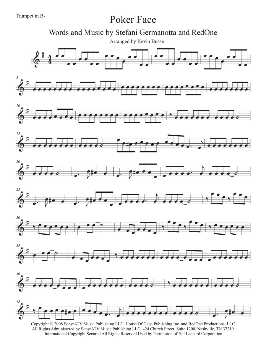 Poker Face Poker Face Trumpet Solo scores gallery preview page 1